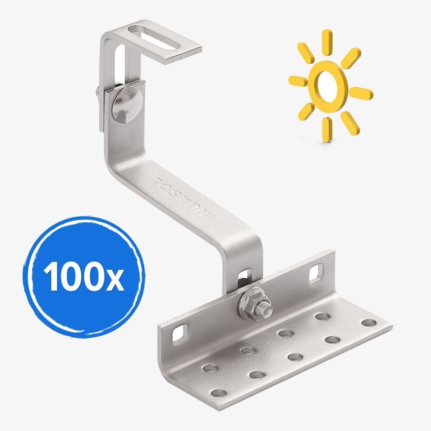 Power Werk 1 gancio per tetto, regolabile in 3 posizioni, in acciaio inox A2, PV fotovoltaico, montaggio solare, supporto per tetto, pannello solare, supporto per tetto