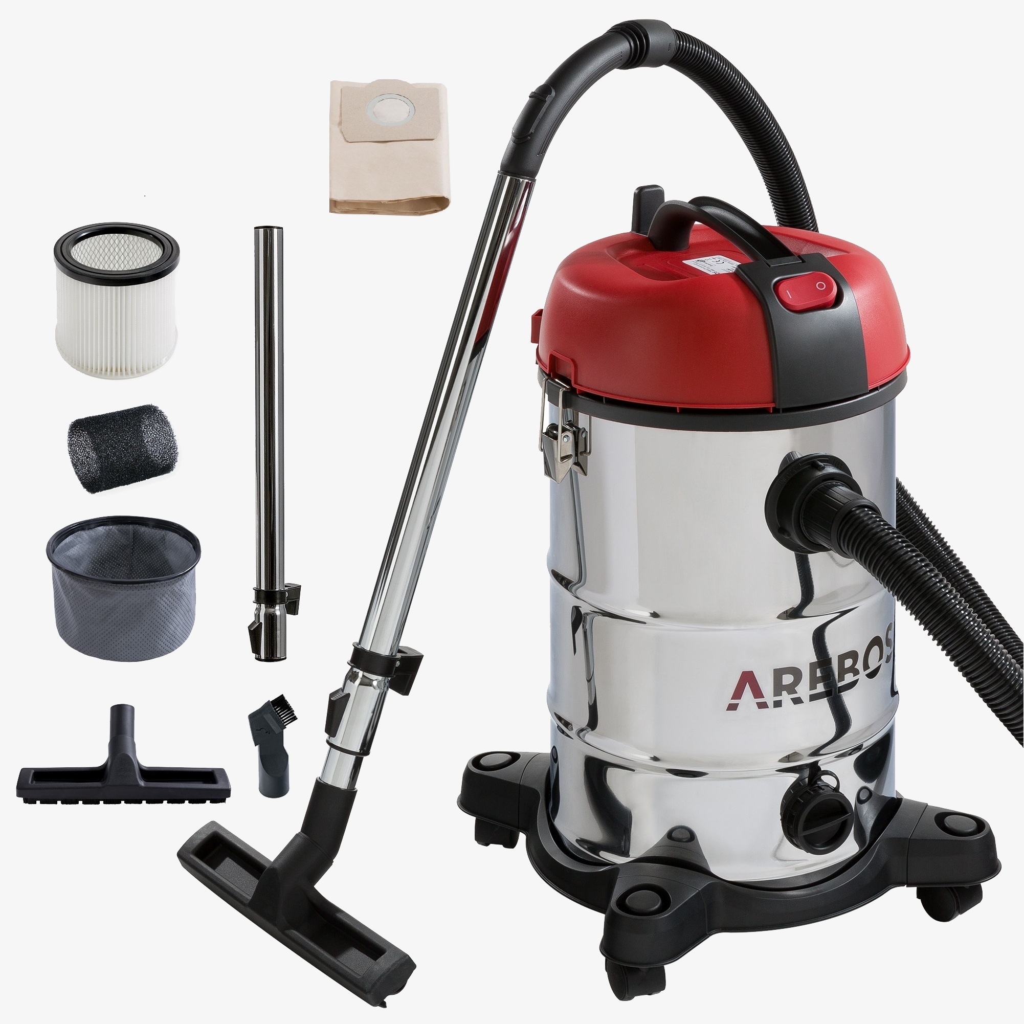 Arebos 4in1 Aspirapolvere industriale 1800W - 30L - Acciaio inox